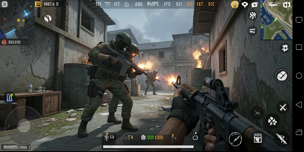 Gameplay intens RVIP5 dengan aksi tembak-menembak yang seru.