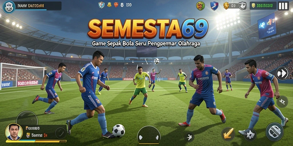 Tampilan gameplay seru di SEMESTA69 dengan aksi sepak bola yang mendebarkan.