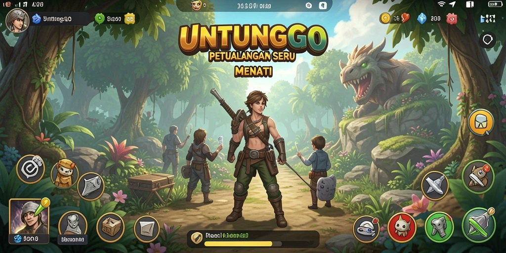 Screenshot utama UNTUNGGO menampilkan aksi seru dalam petualangan.