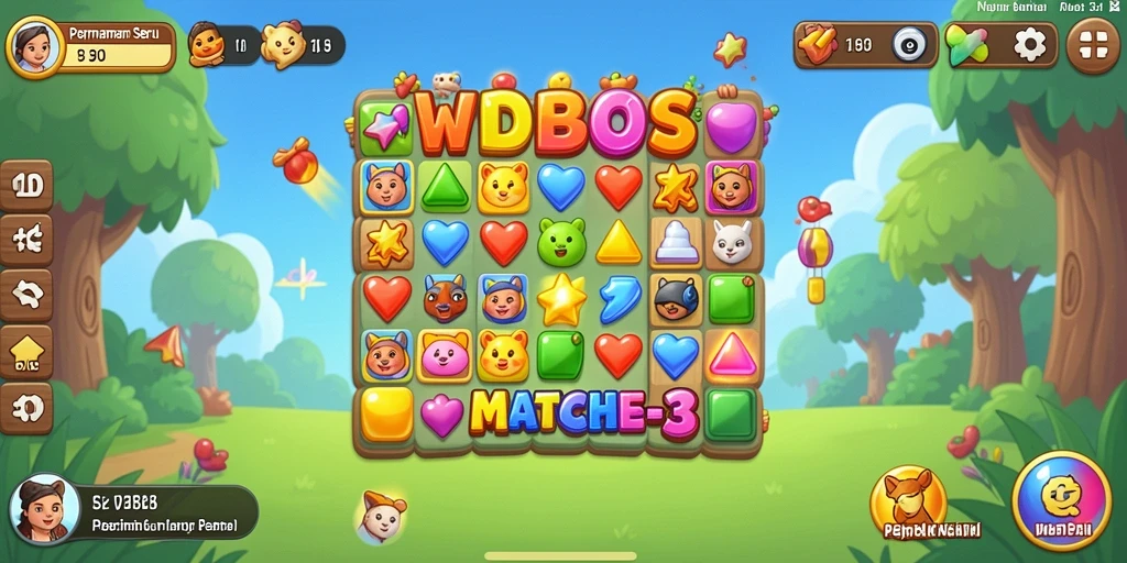 Screenshot WDBOS menampilkan gameplay seru Match-3 yang menantang.